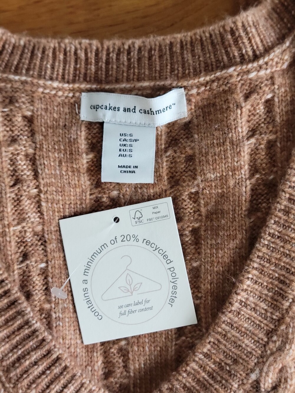 Cupcakes & Cashmere Cable Knit V-Neck Sweater Vest in Camel - Picture 4 of 5